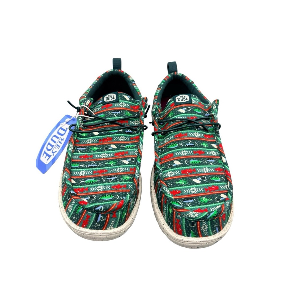 Hey Dude Wally Fishmas Sweater Pine Green Mens 10 Holiday Outdoor Shoes NIB